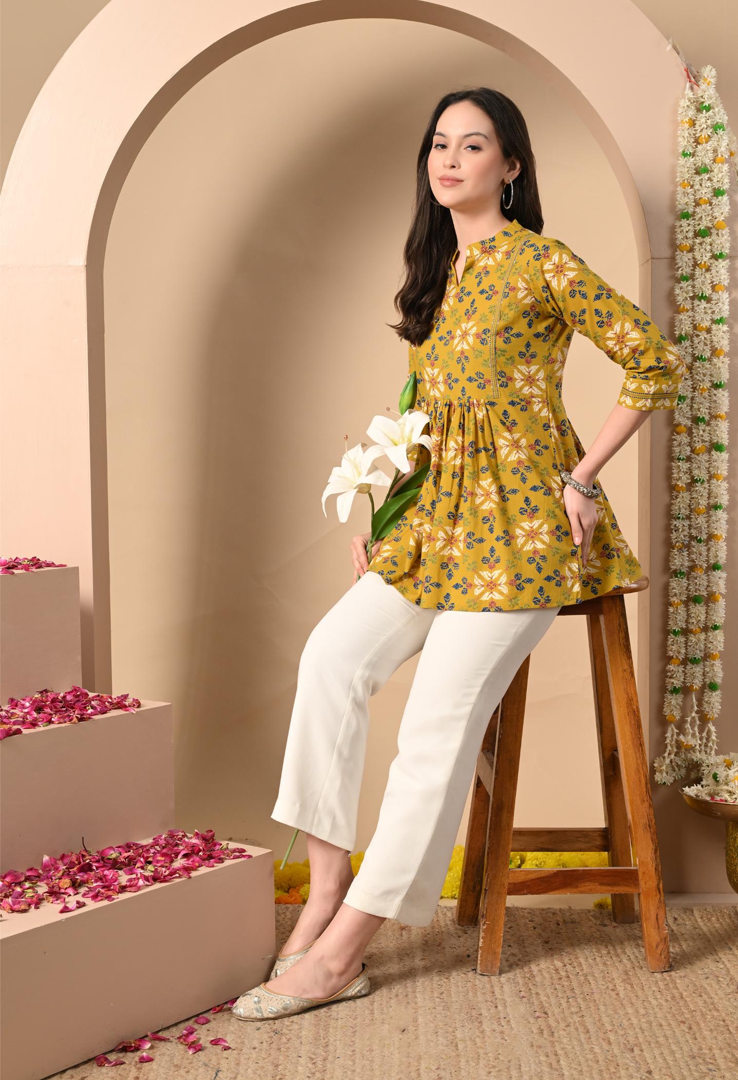Floral Printed Cotton Peplum Kurti