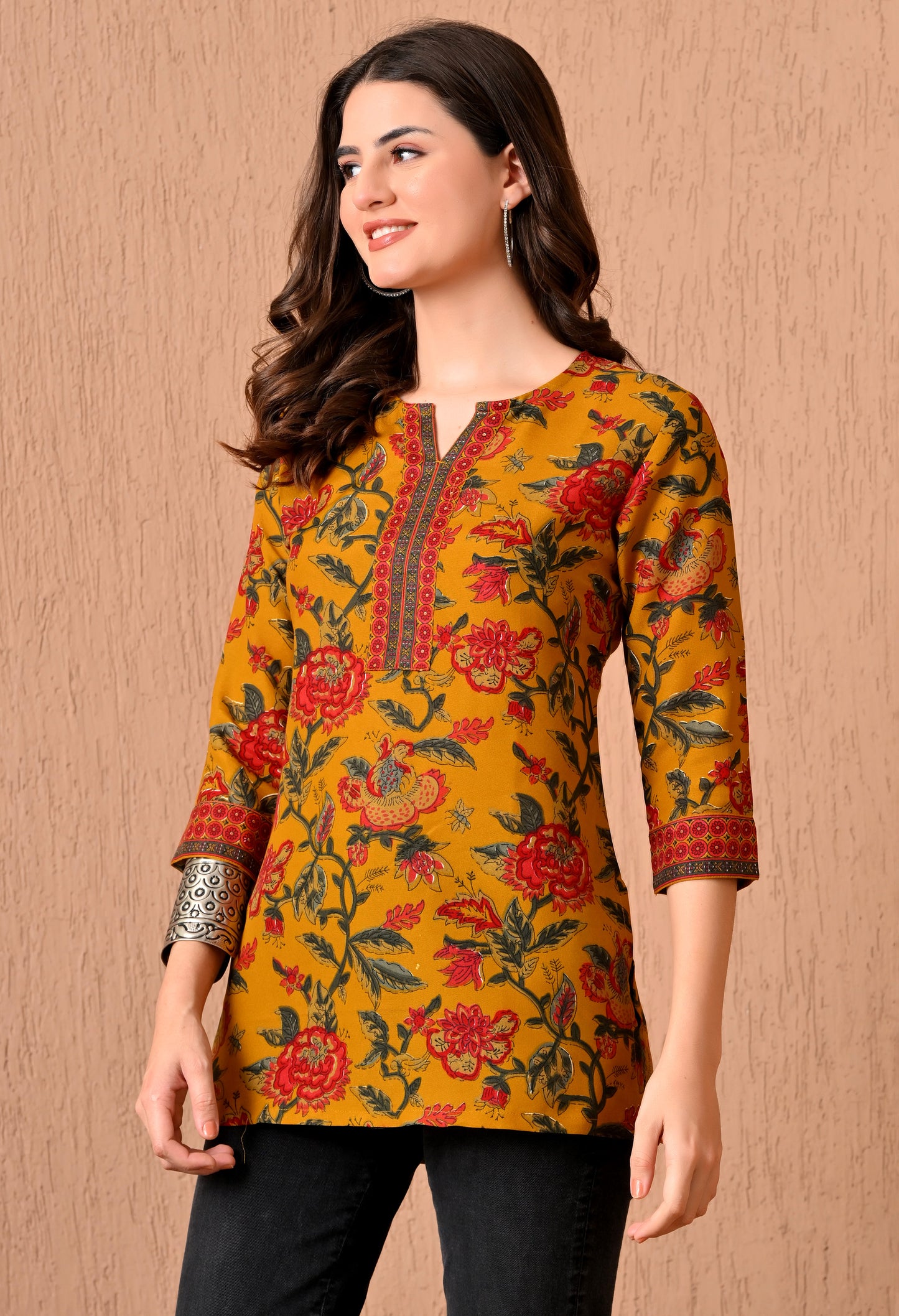 V-Neck Floral Printed Kurti