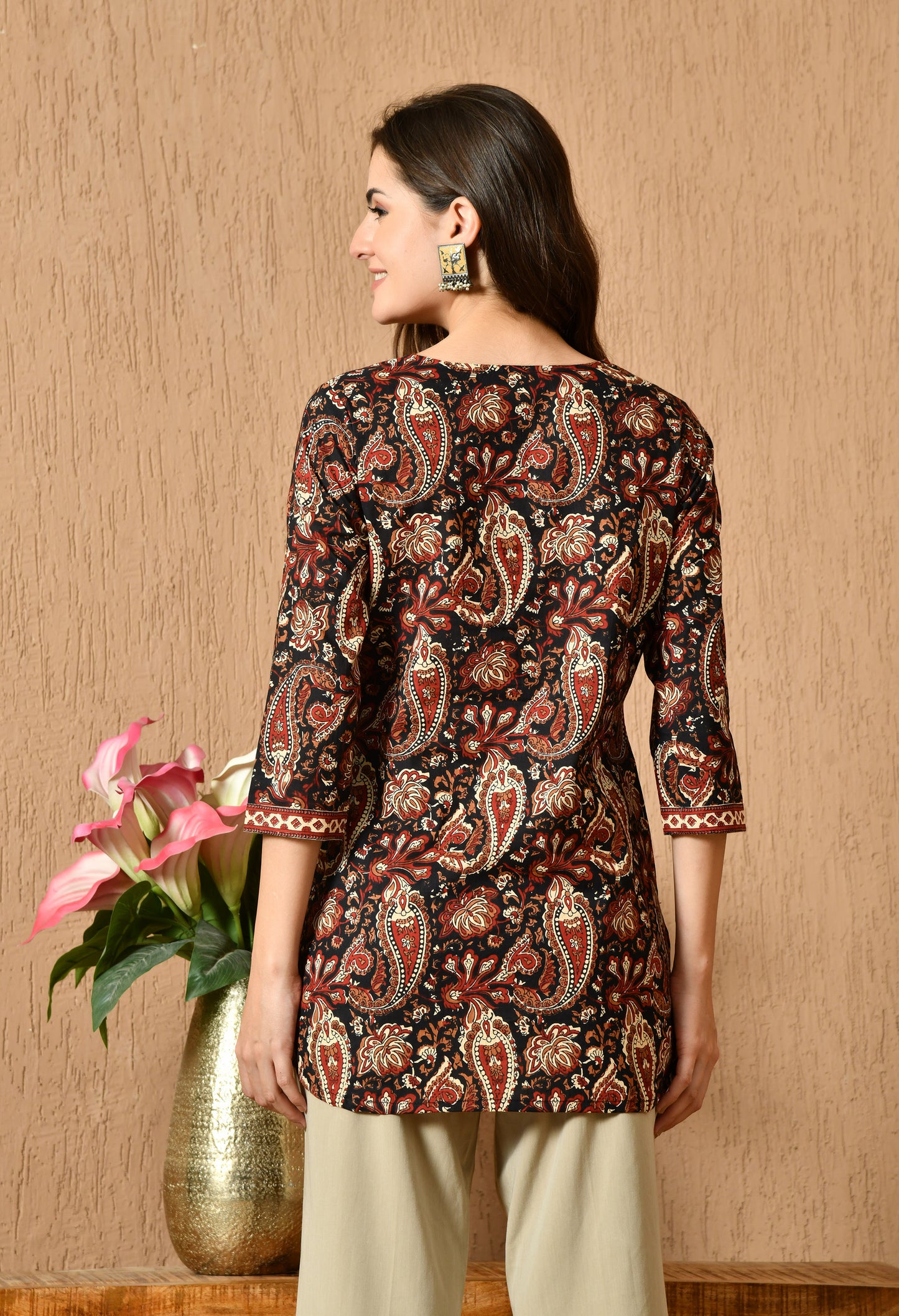 Black Paisley Cotton Casual Wear Kurti