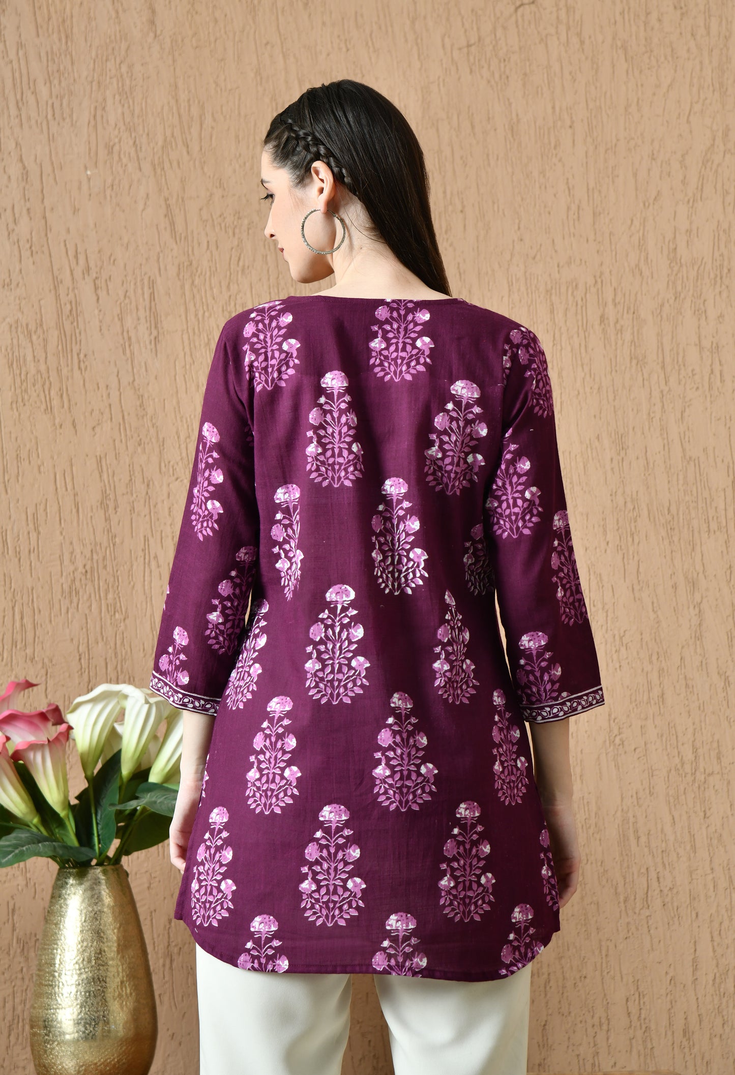 Purple Floral Cotton Casual Wear Kurti