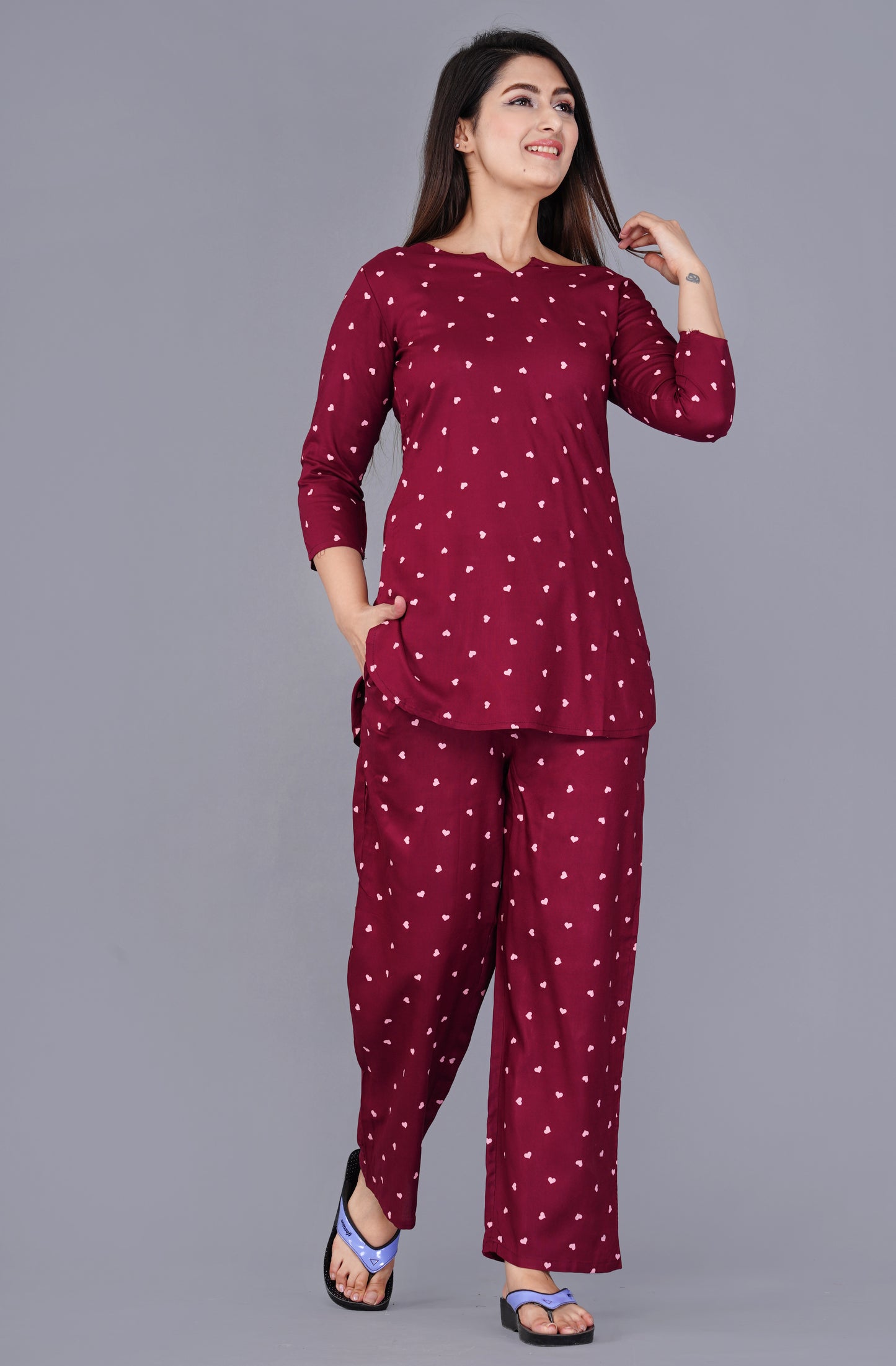 Maroon Conversational Printed Night suit