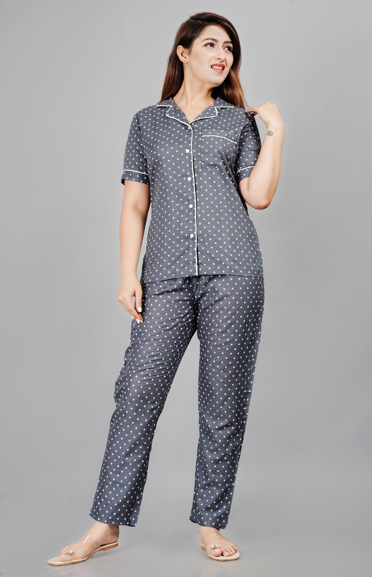 Geometric Printed Rayon Night suit