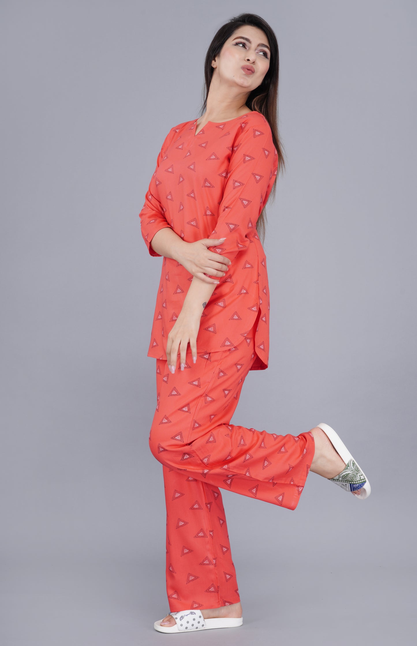 Geometric Printed Rayon Night suit