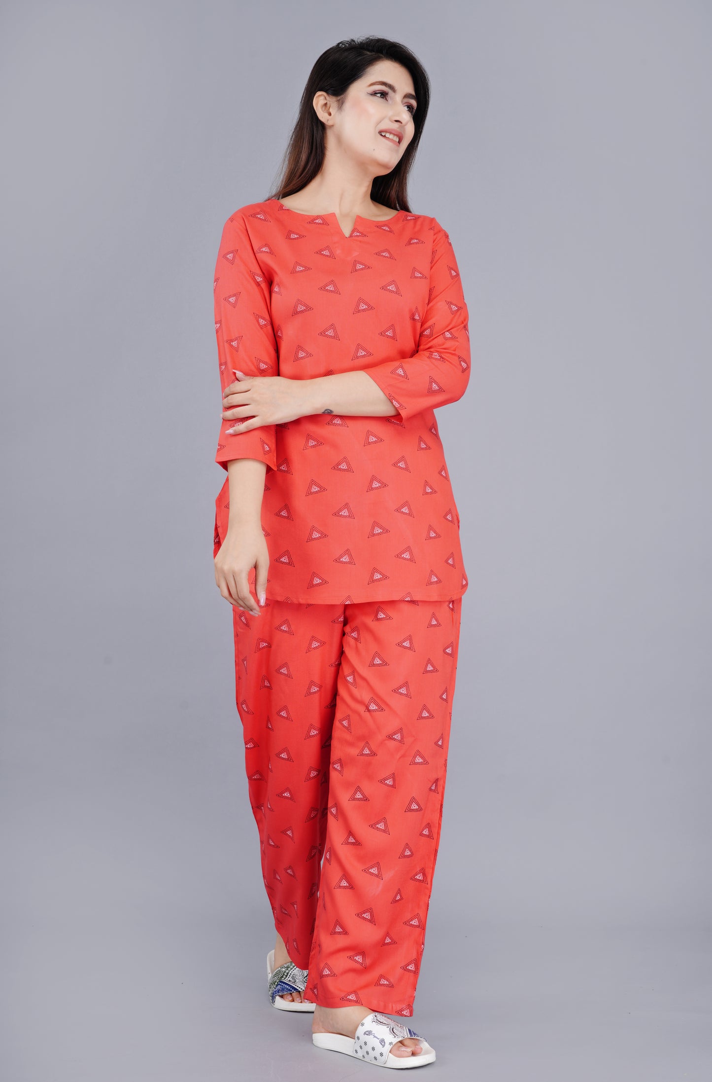 Geometric Printed Rayon Night suit