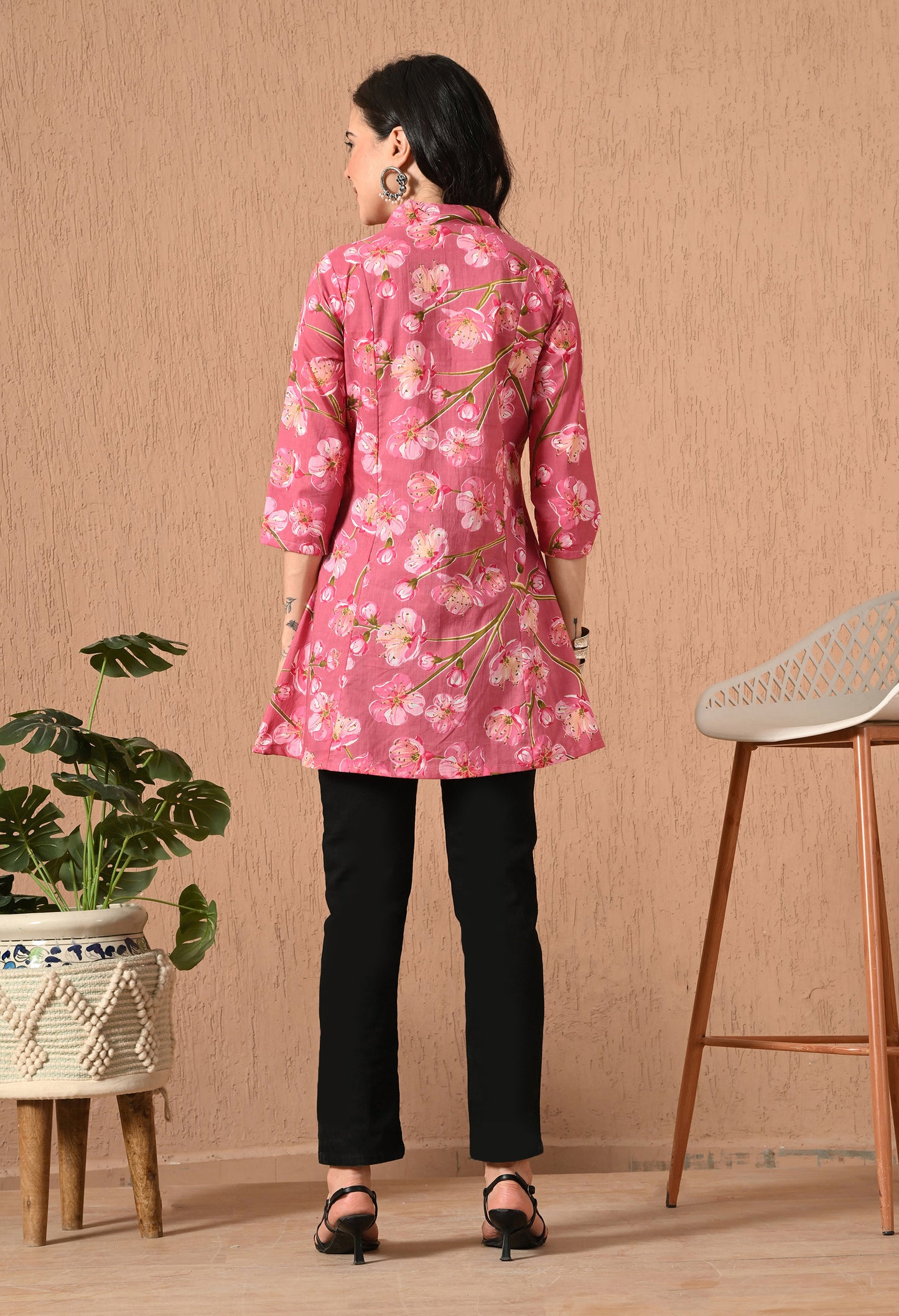 Floral Printed V-Neck Pure Cotton Kurti