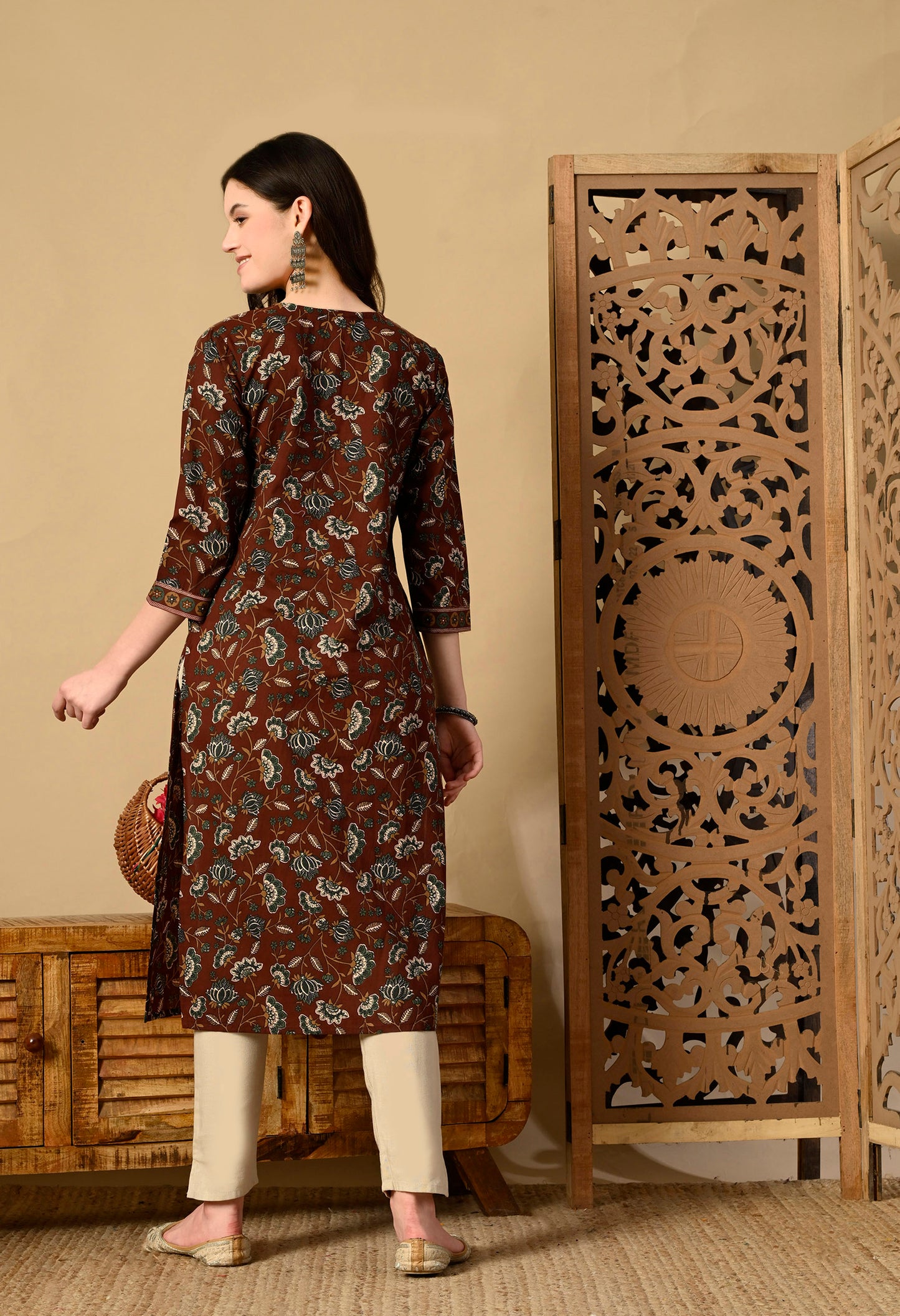 Floral Printed Zari Cotton Kurta