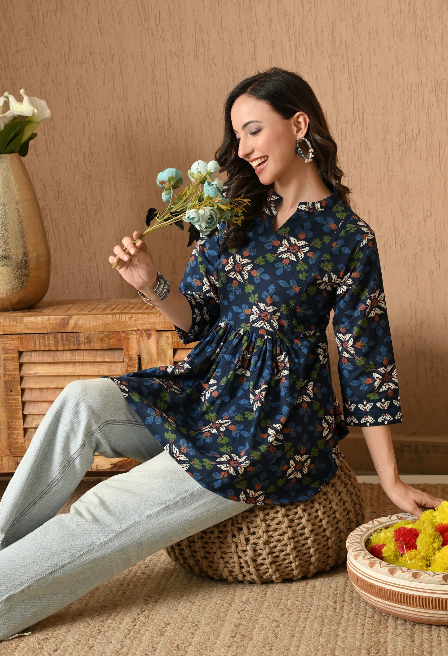 Floral Printed Pure Cotton Kurti