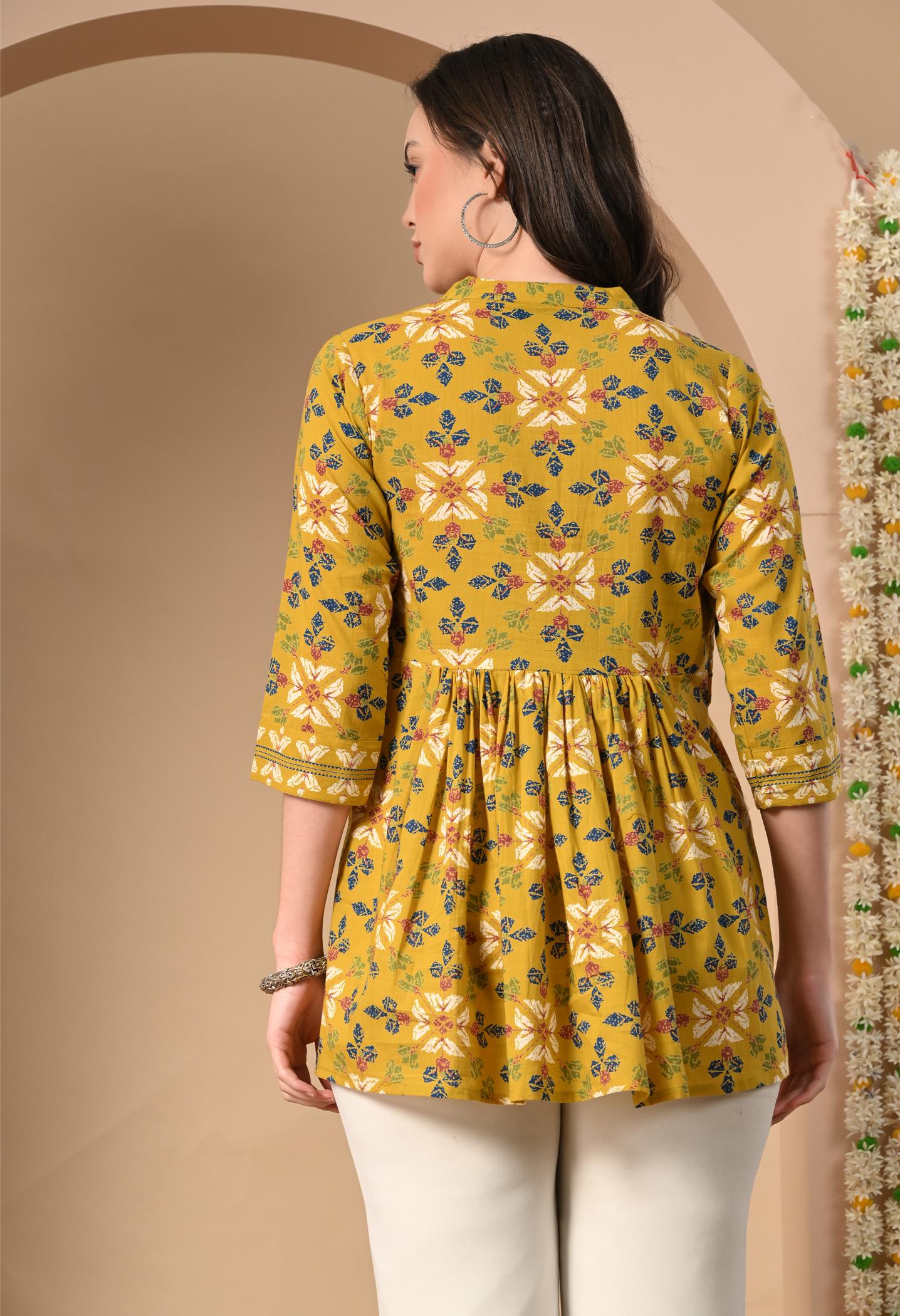 Floral Printed Cotton Peplum Kurti