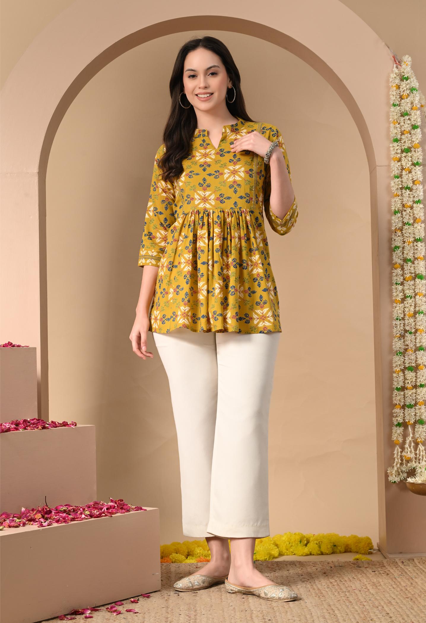 Floral Printed Cotton Peplum Kurti