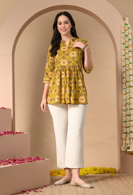 Floral Printed Cotton Peplum Kurti