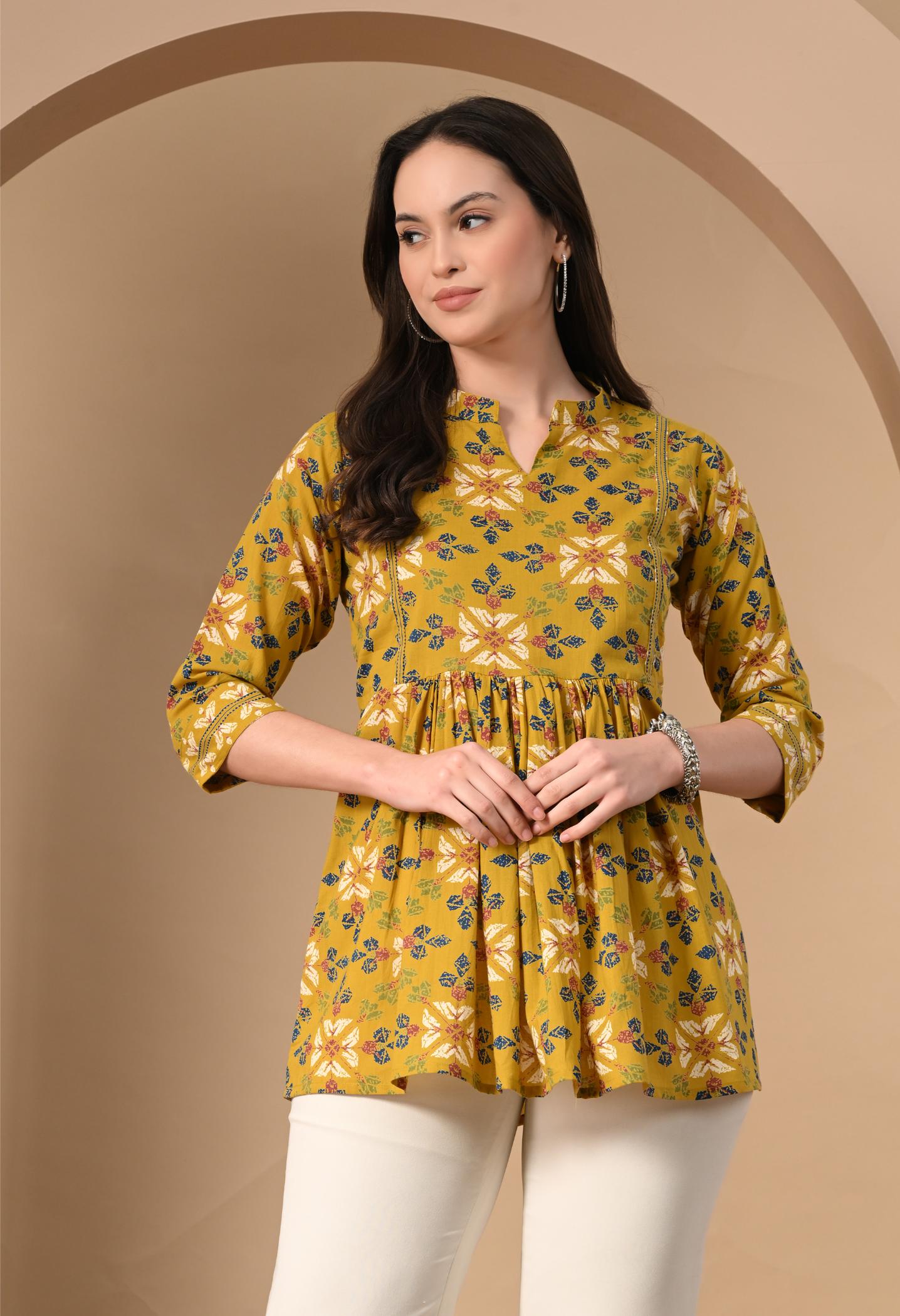 Floral Printed Cotton Peplum Kurti