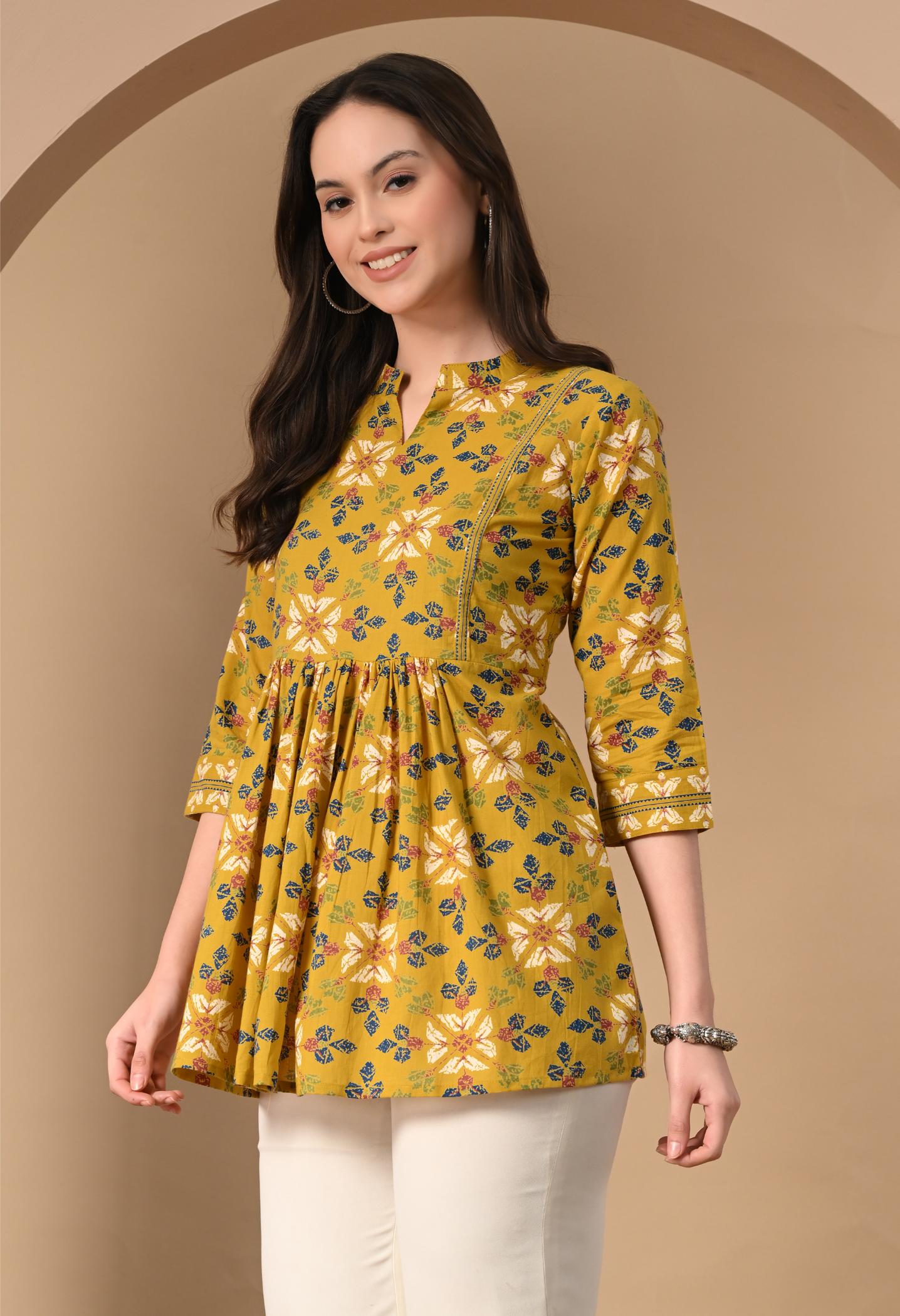 Floral Printed Cotton Peplum Kurti