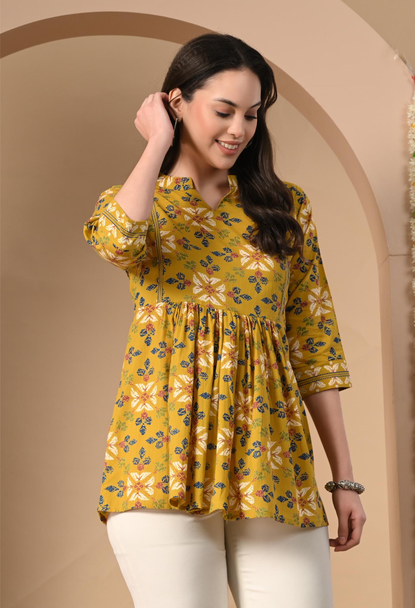 Floral Printed Cotton Peplum Kurti