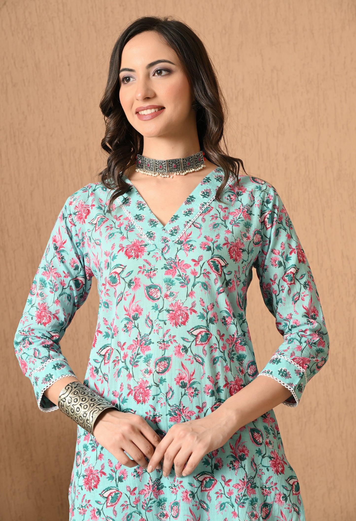 Floral Printed Cotton Kurta Set With Dupatta
