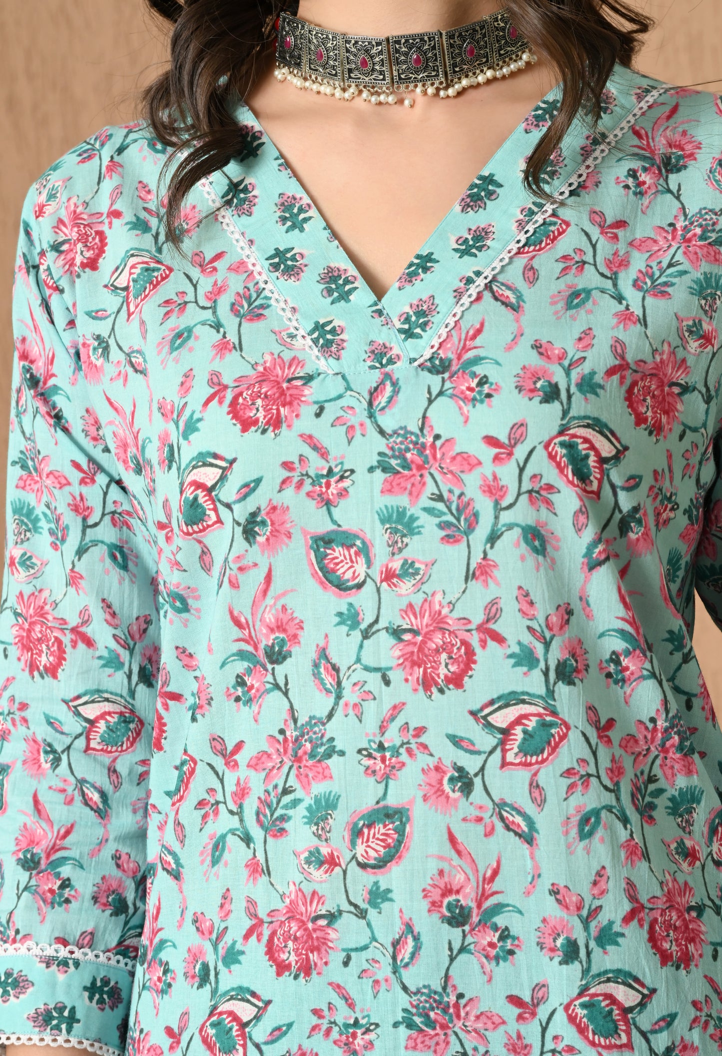 Floral Printed Cotton Kurta Set With Dupatta