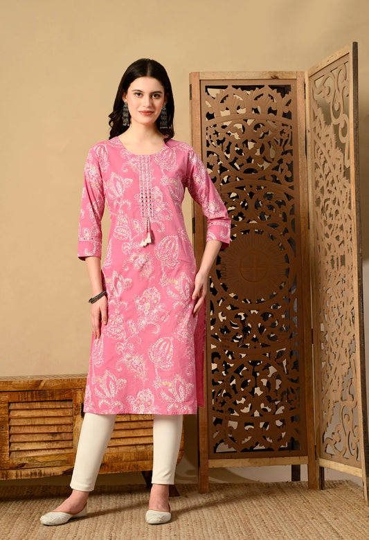 Floral Embroidered Straight Kurta