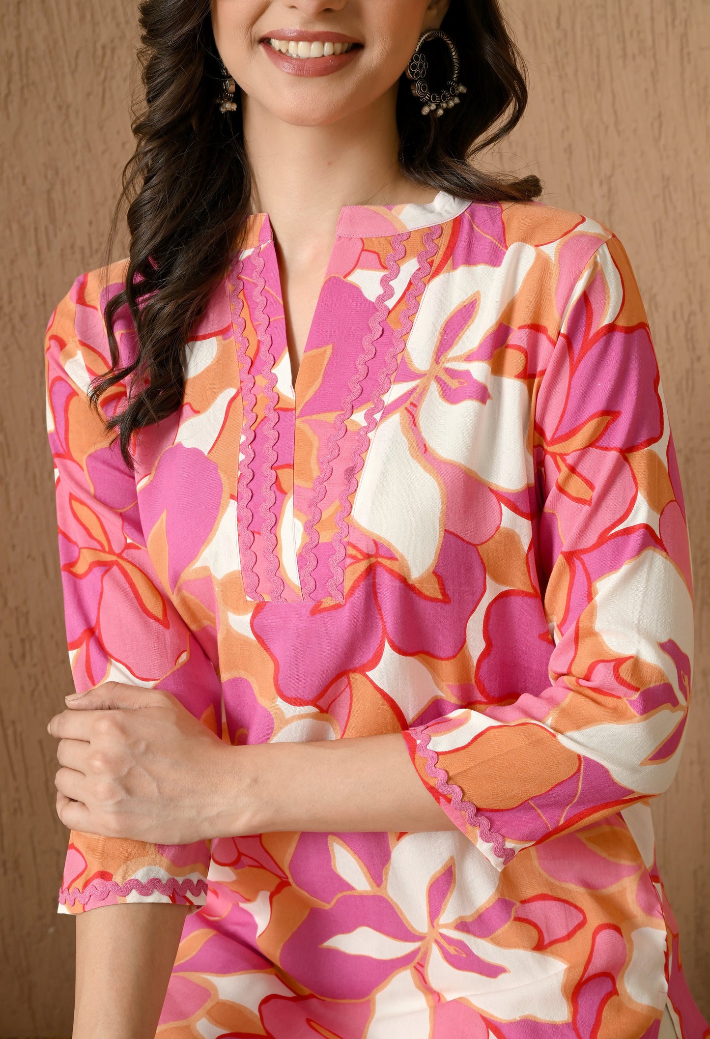 V-Neck Floral Printed Kurti