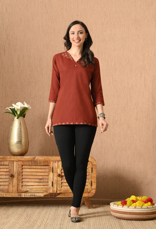 Shirt Collar Pure Cotton Kurti