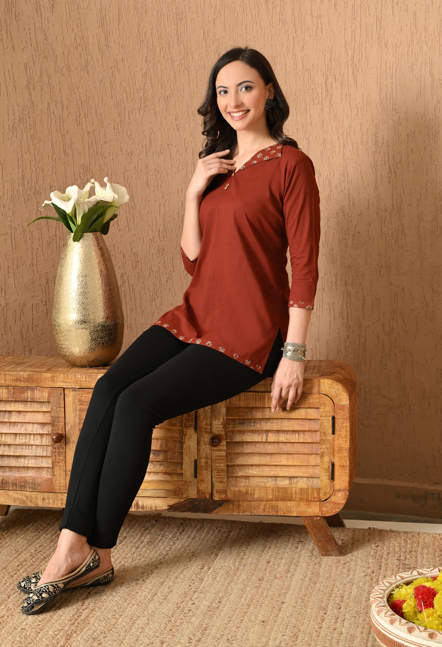 Shirt Collar Pure Cotton Kurti