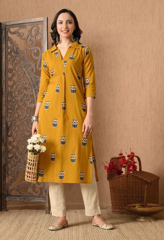 Ethnic Motifs Printed Festive Cotton Straight Kurta