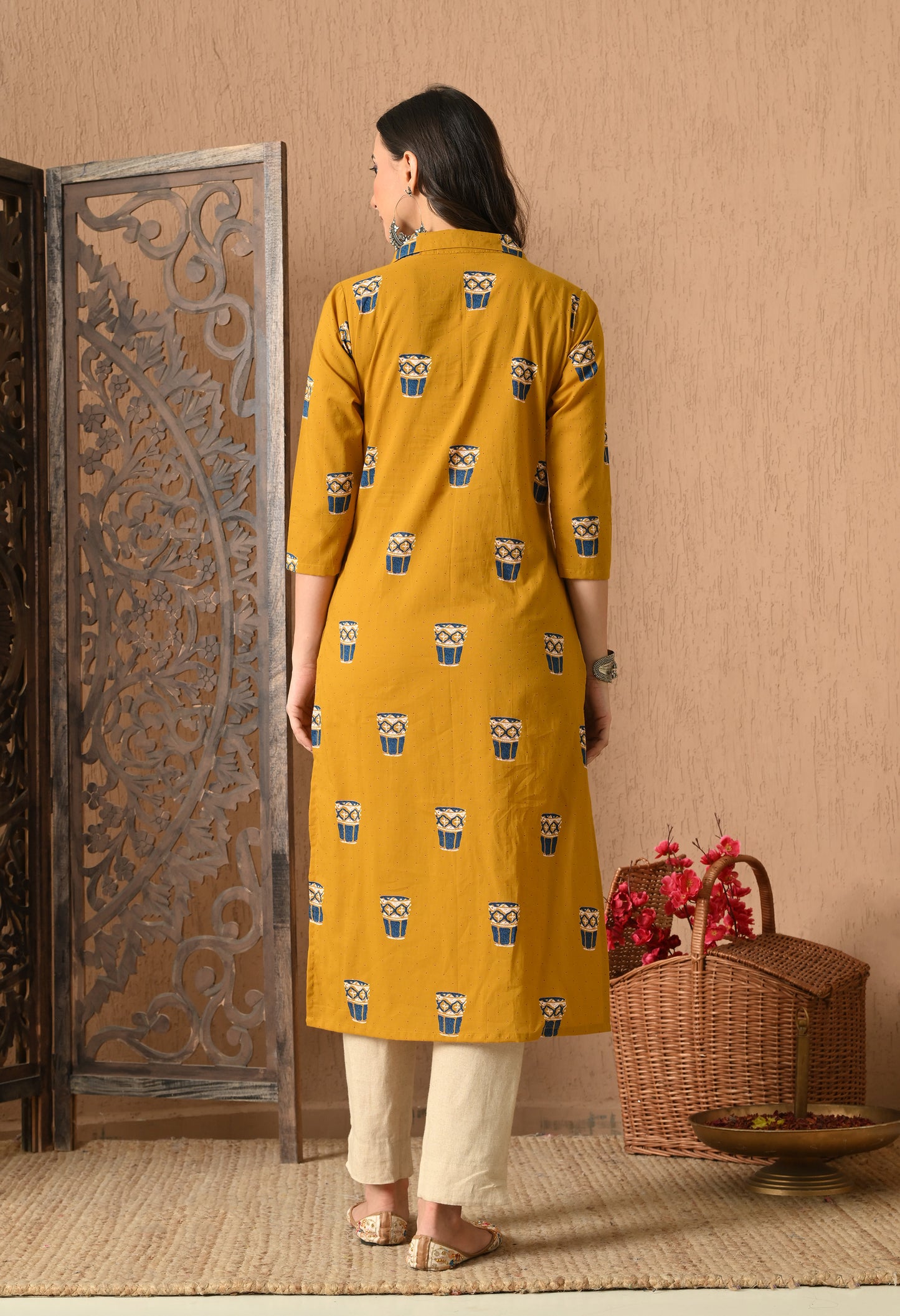 Ethnic Motifs Printed Festive Cotton Straight Kurta