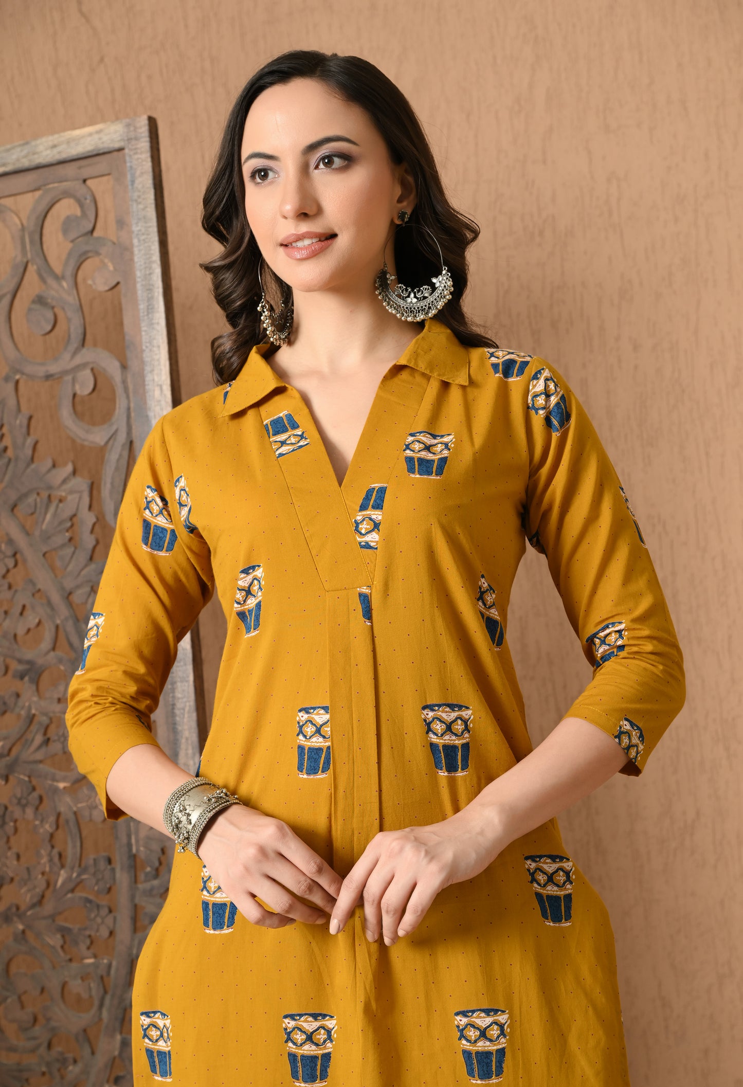 Ethnic Motifs Printed Festive Cotton Straight Kurta