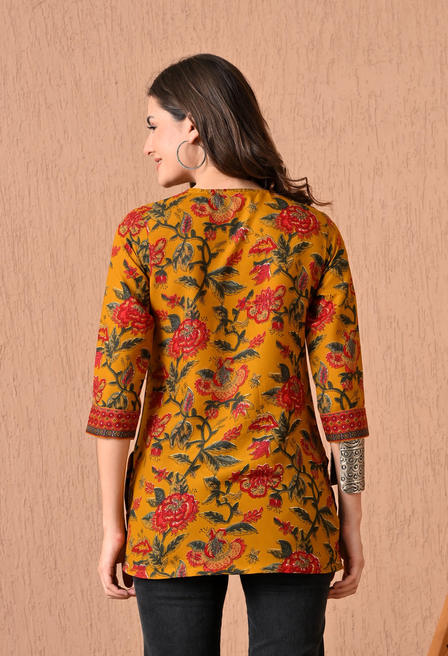 V-Neck Floral Printed Kurti
