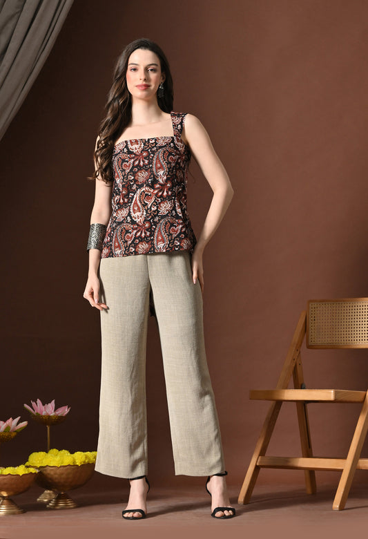Floral Printed Square Neck Pure Cotton Kurti