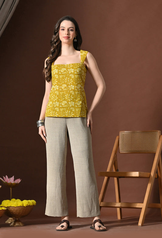 Floral Printed Square Neck Pure Cotton Kurti