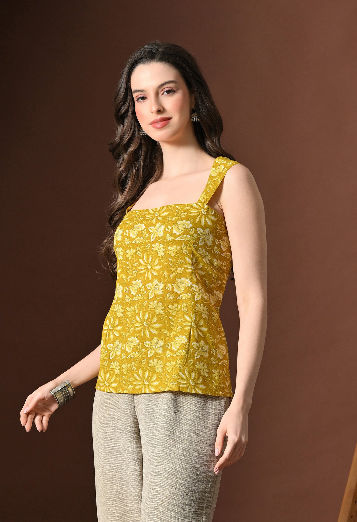 Floral Printed Square Neck Pure Cotton Kurti