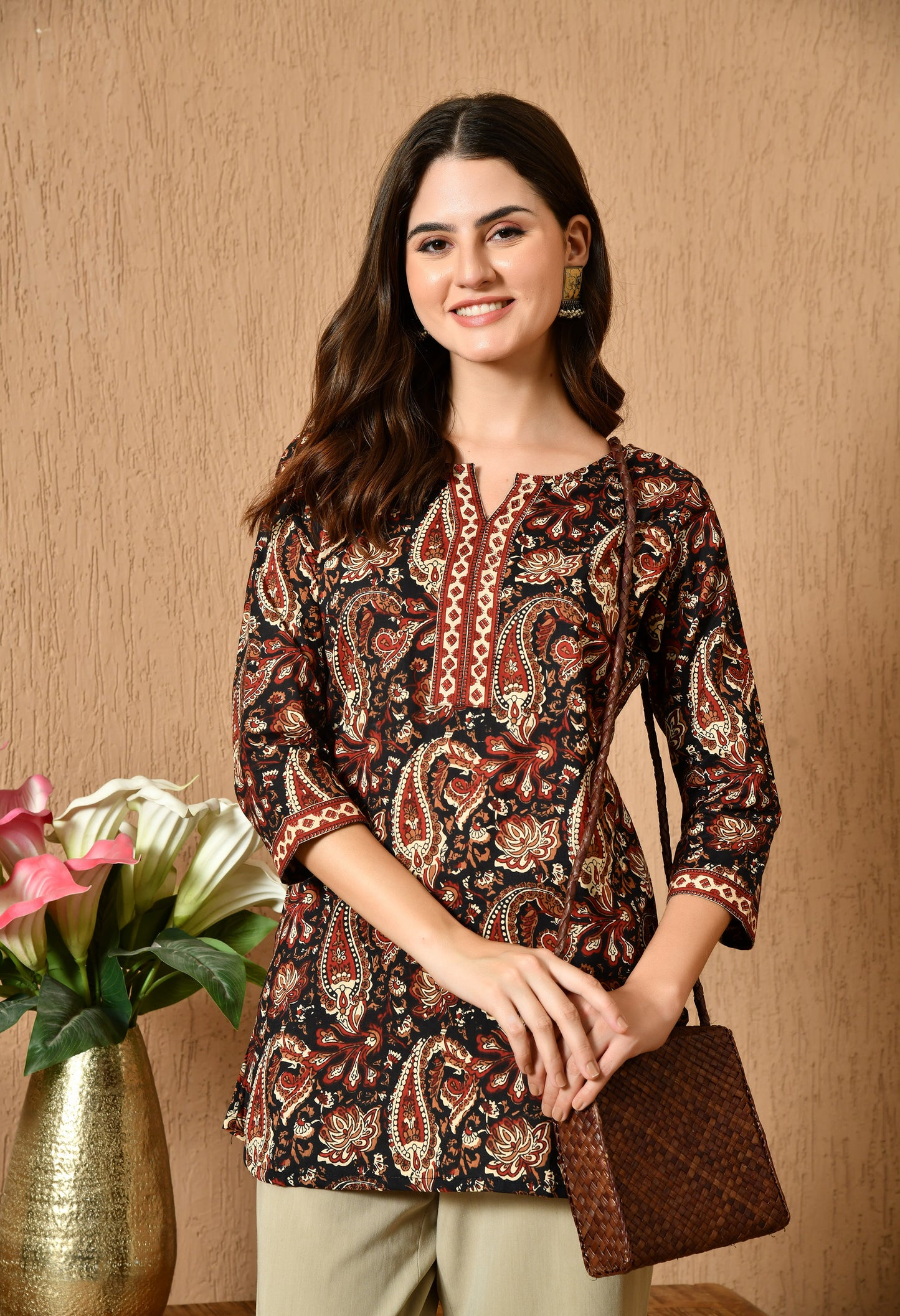 Black Paisley Cotton Casual Wear Kurti