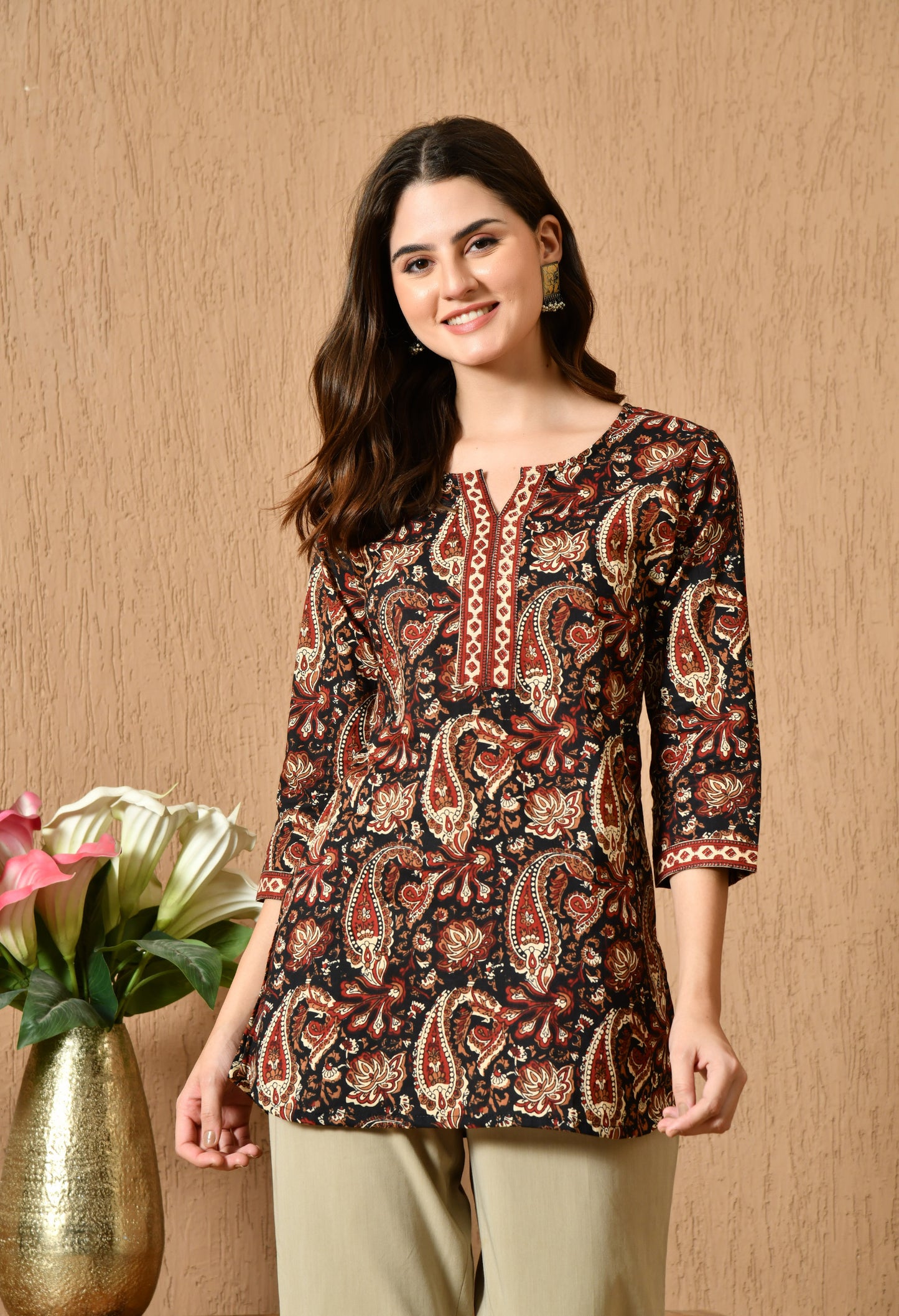 Black Paisley Cotton Casual Wear Kurti