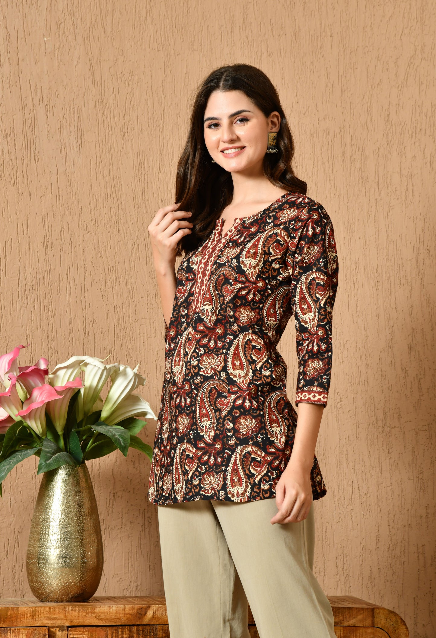 Black Paisley Cotton Casual Wear Kurti