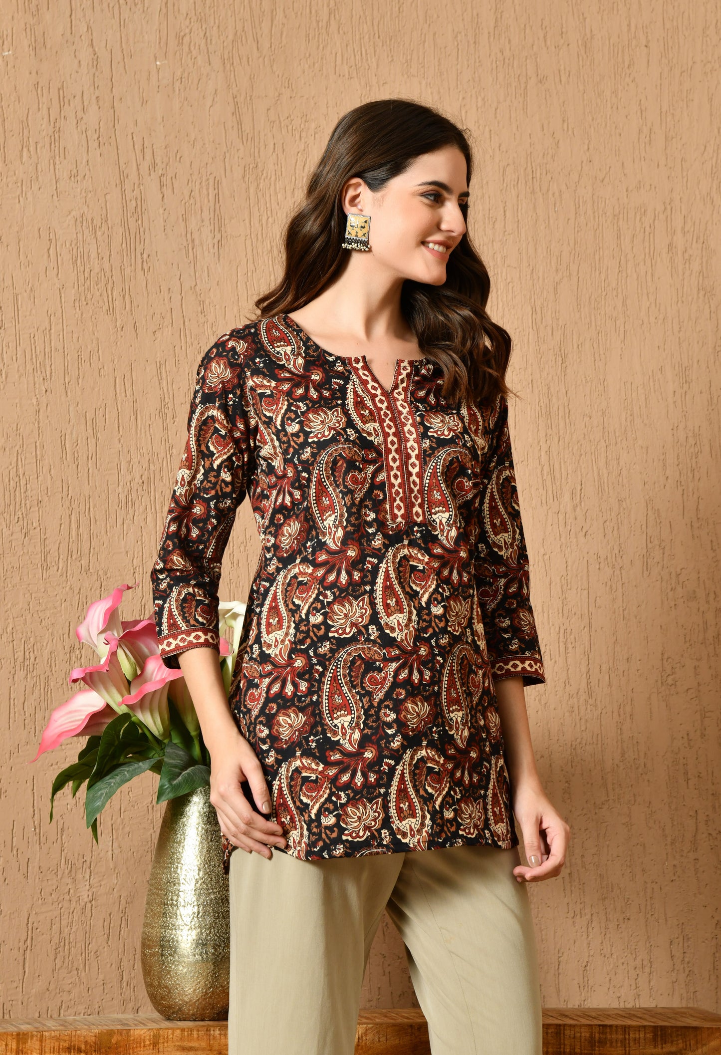 Black Paisley Cotton Casual Wear Kurti