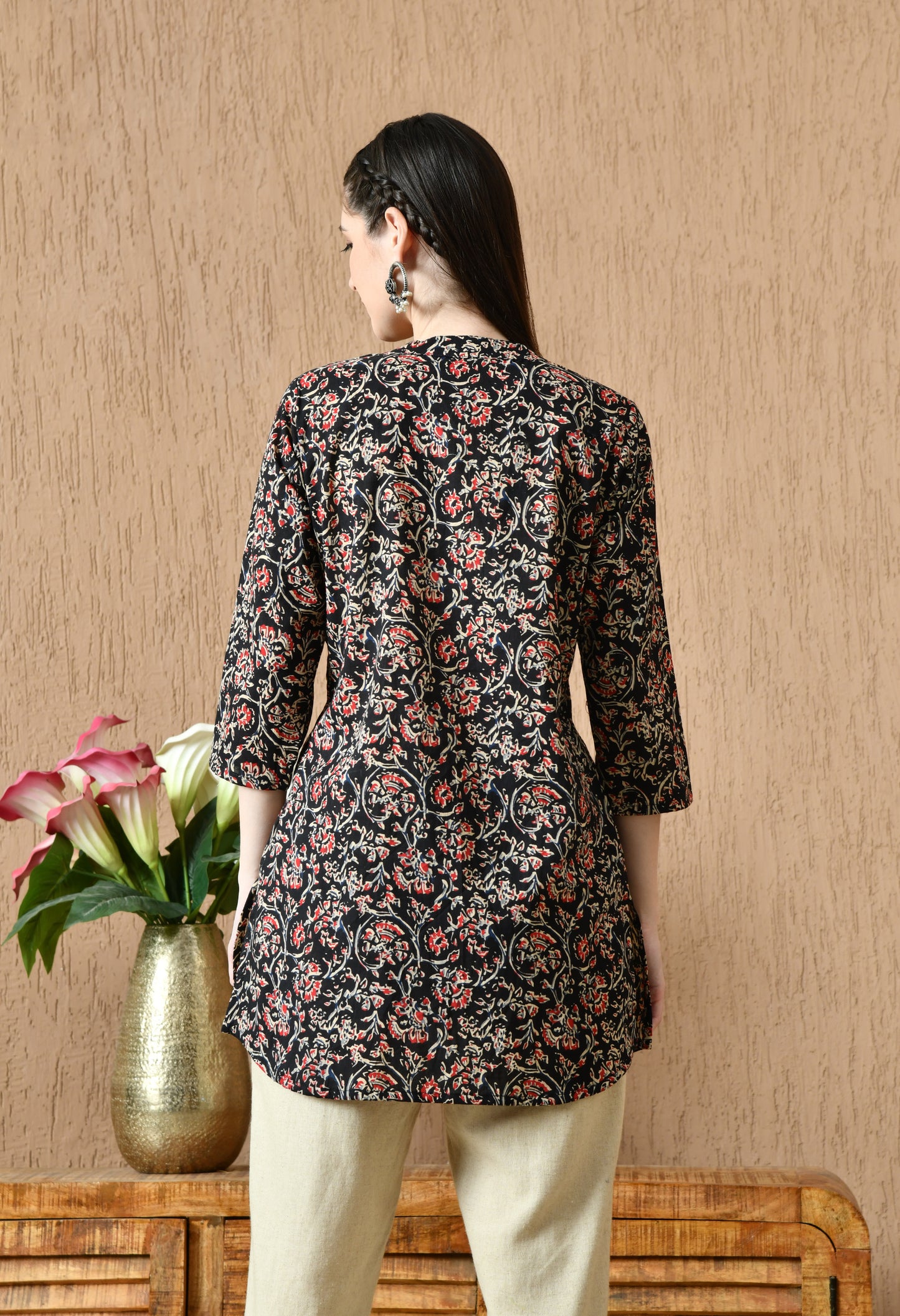 Floral Printed Mandarin Collar Pure Cotton Kurti