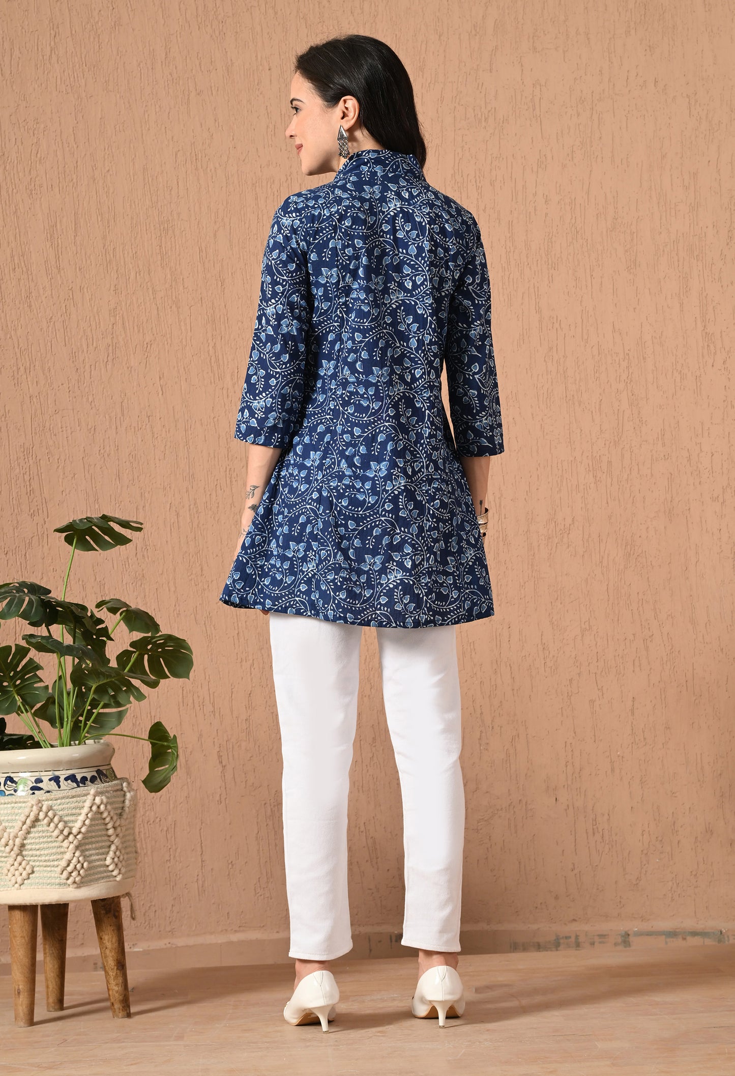 Floral Printed V-Neck Pure Cotton A-Line Kurti