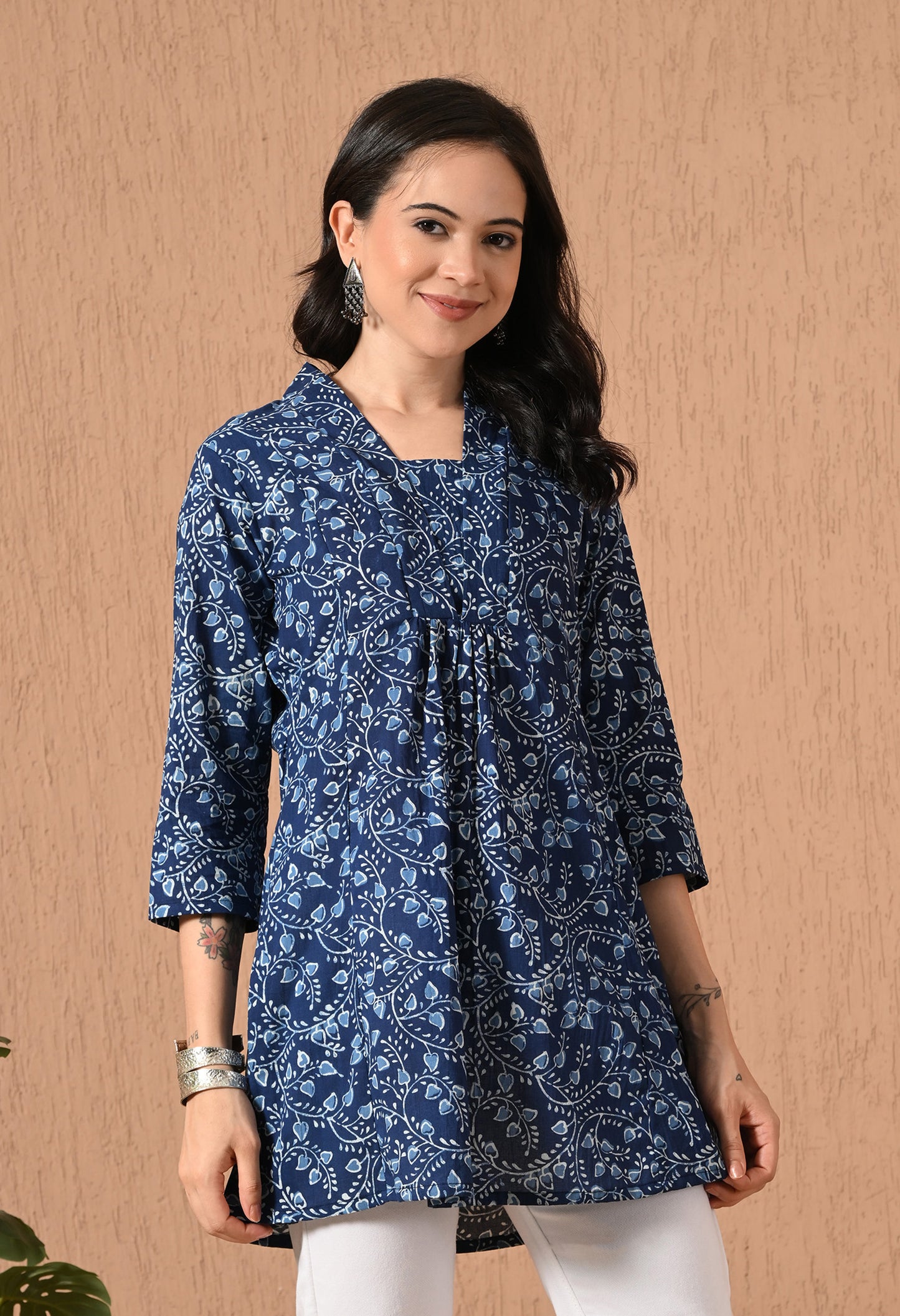 Floral Printed V-Neck Pure Cotton A-Line Kurti
