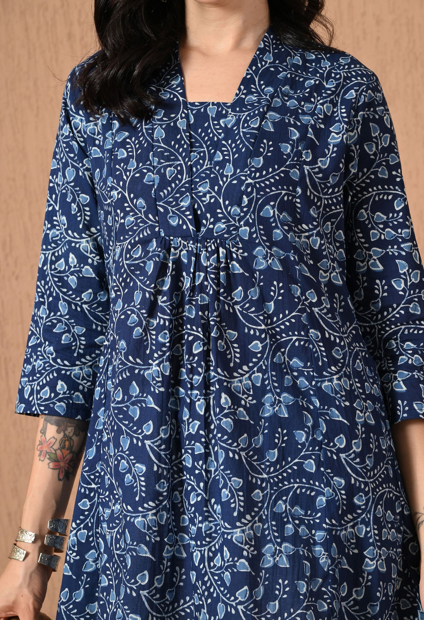 Floral Printed V-Neck Pure Cotton A-Line Kurti