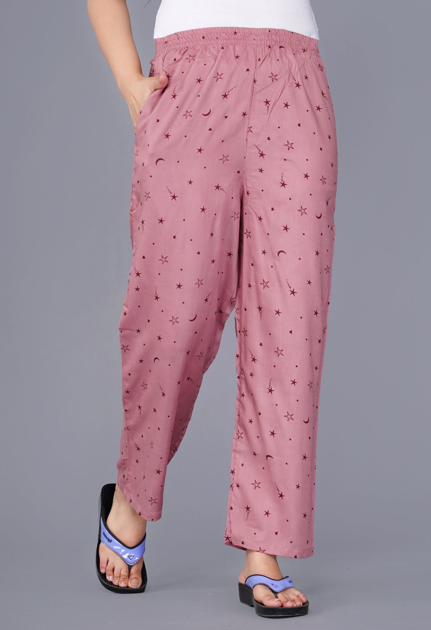 Conversational Printed Pink Rayon Night Suit