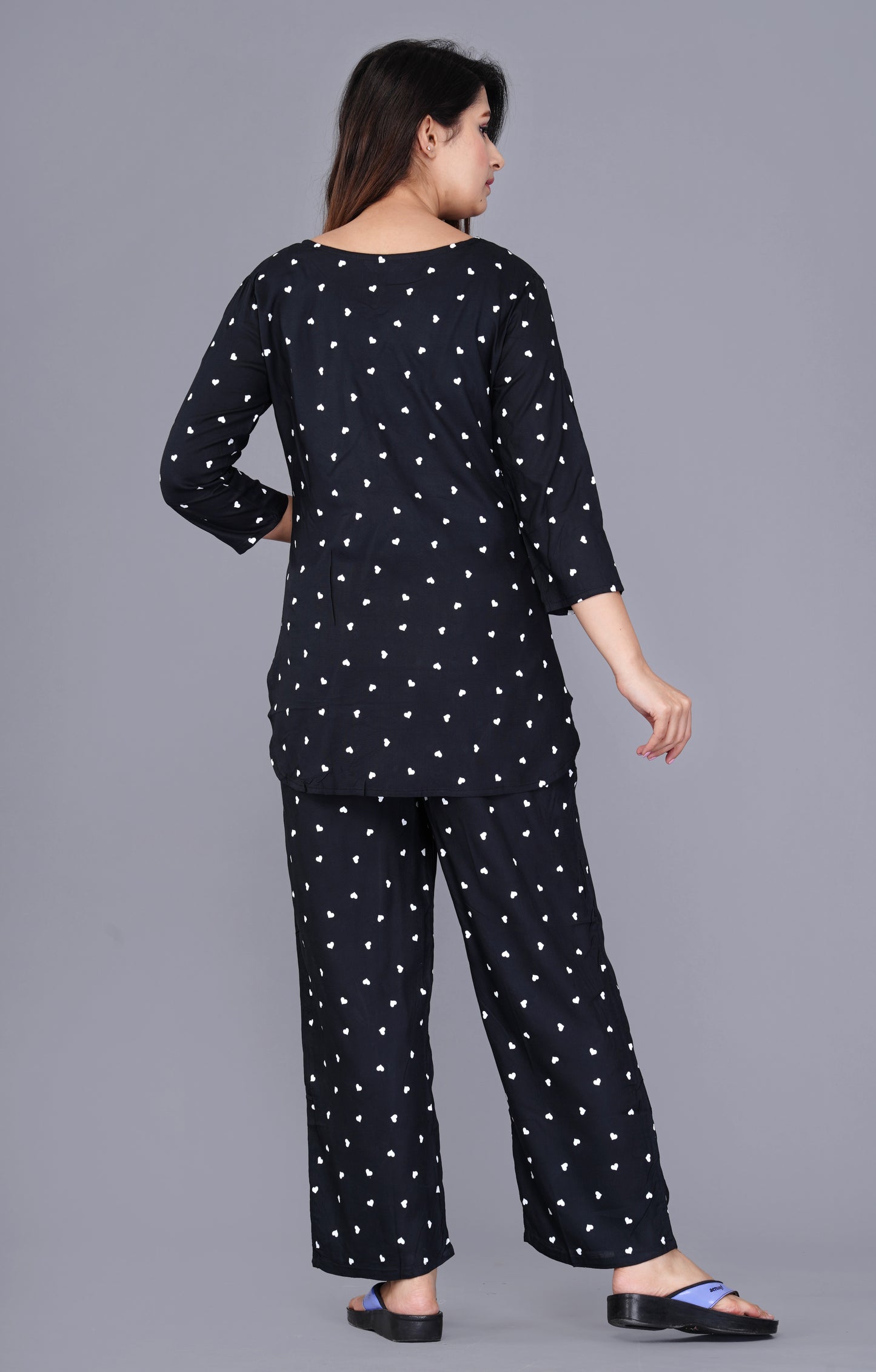 Conversational Printed Black Rayon Night suit