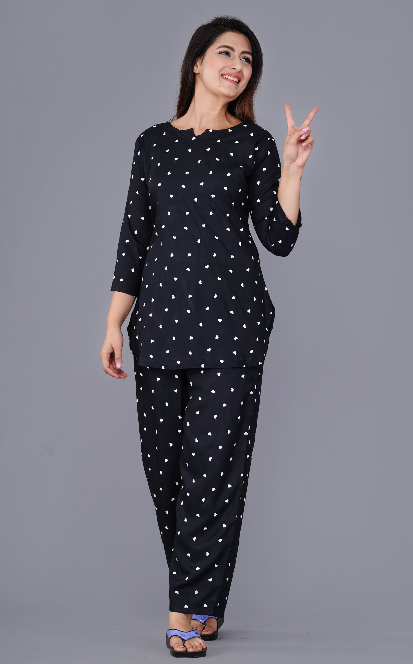 Conversational Printed Black Rayon Night suit
