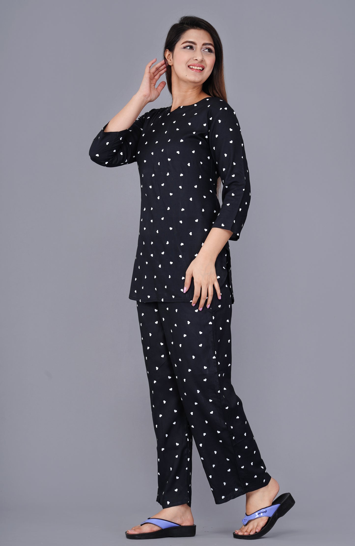 Conversational Printed Black Rayon Night suit