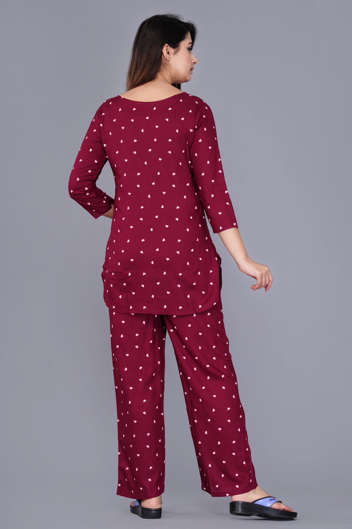 Maroon Conversational Printed Night suit