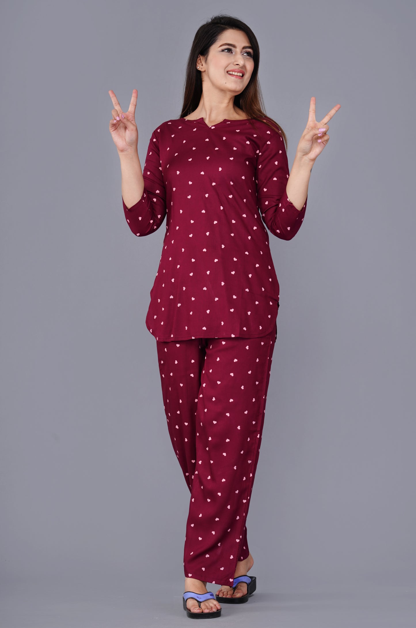 Maroon Conversational Printed Night suit