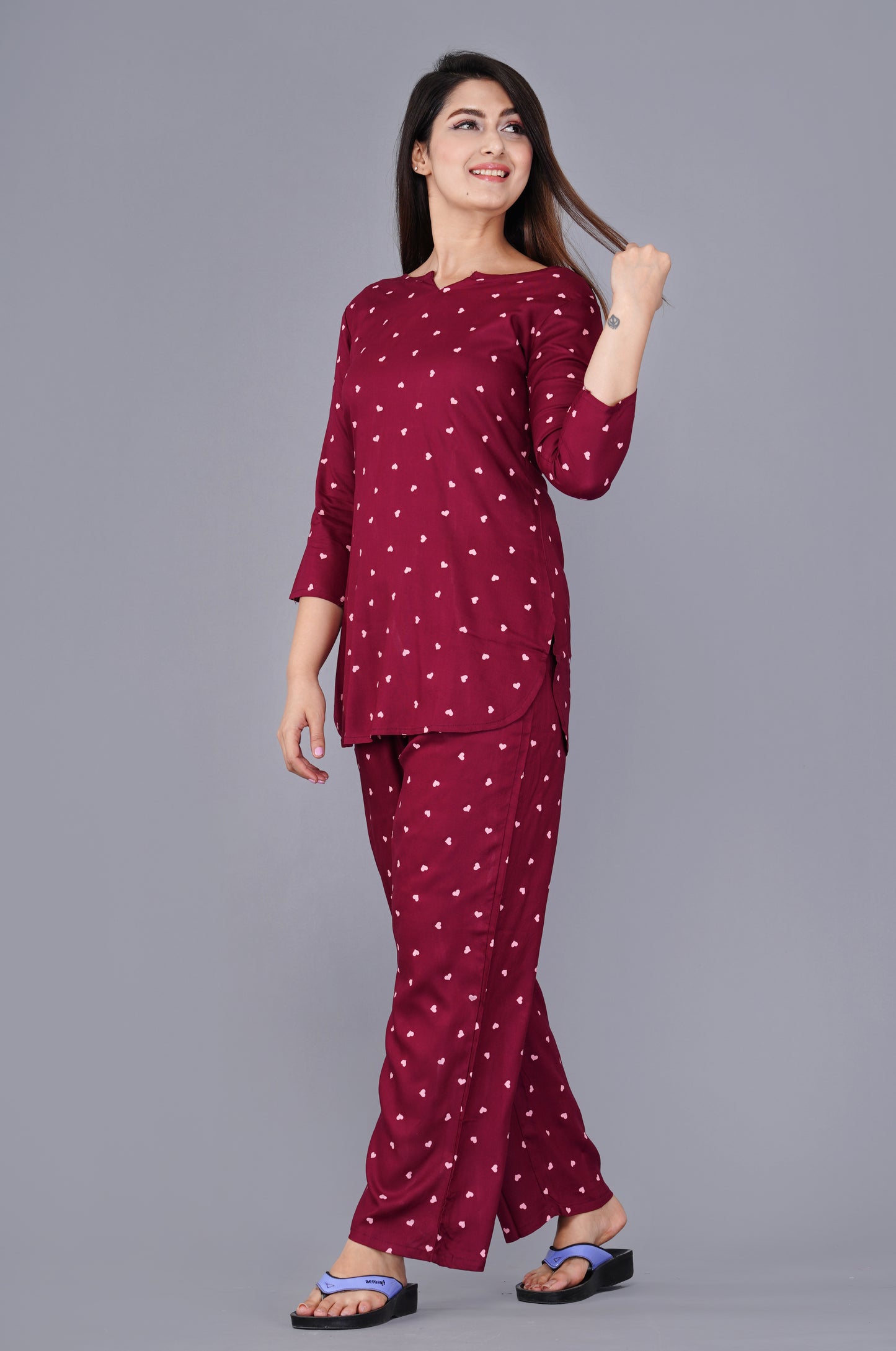 Maroon Conversational Printed Night suit