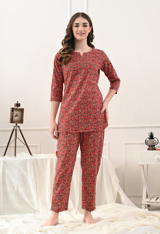Floral Printed Cotton Night suit