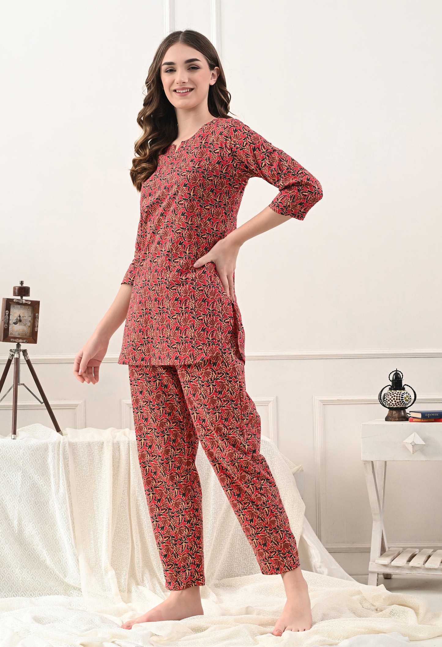 Floral Printed Cotton Night suit
