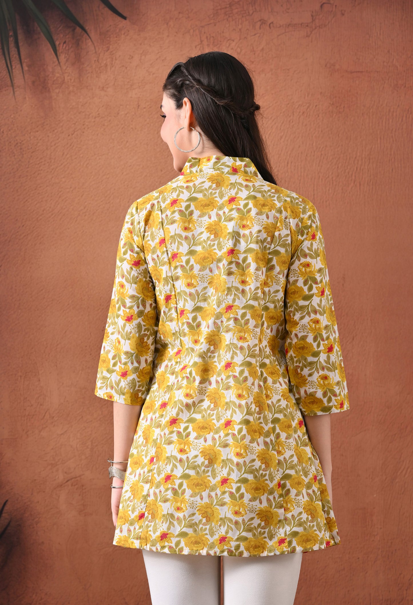 Floral Printed V-Neck Pure Cotton Kurti