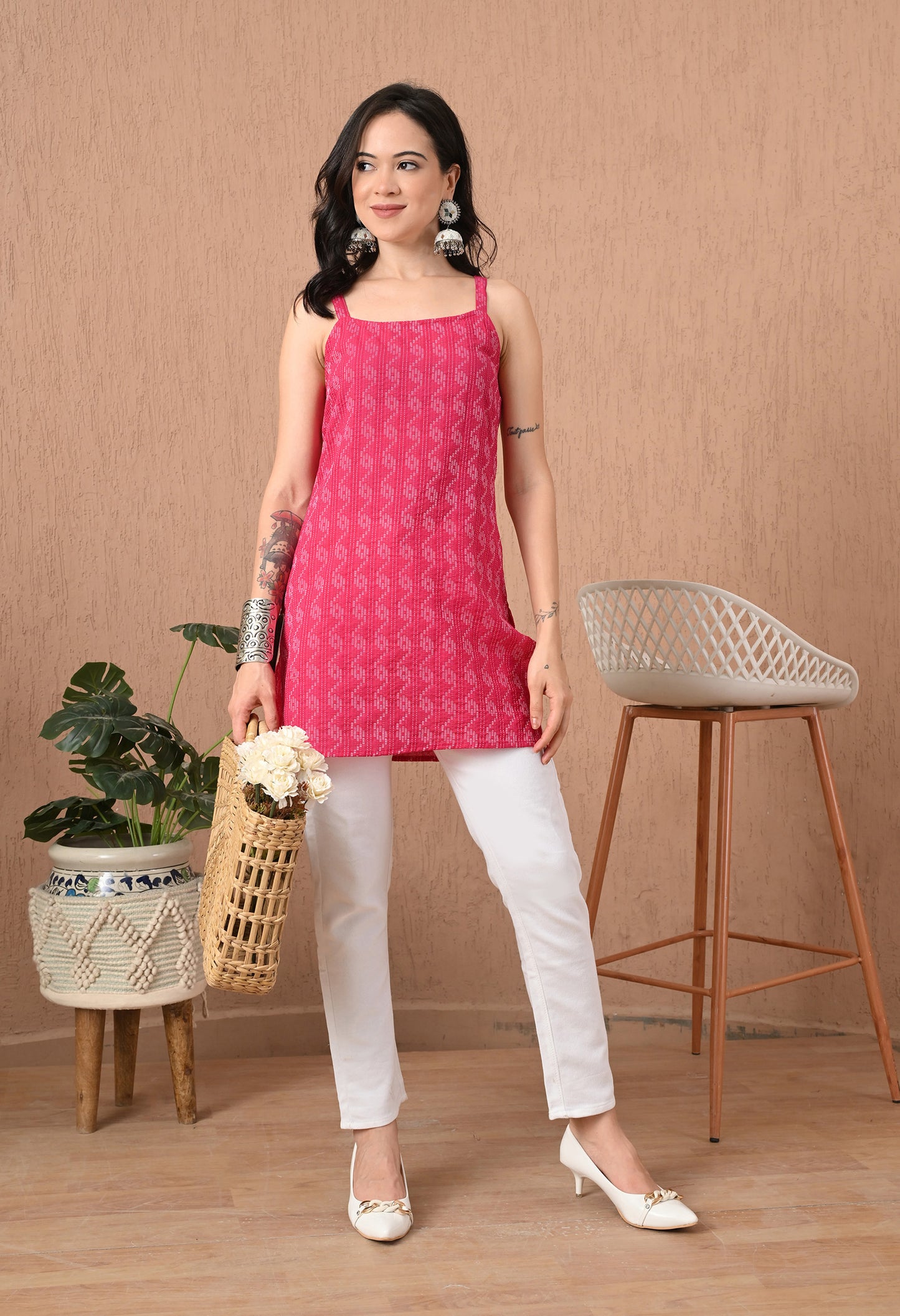 Ethnic Motifs Printed Square Neck Pure Cotton Kurti