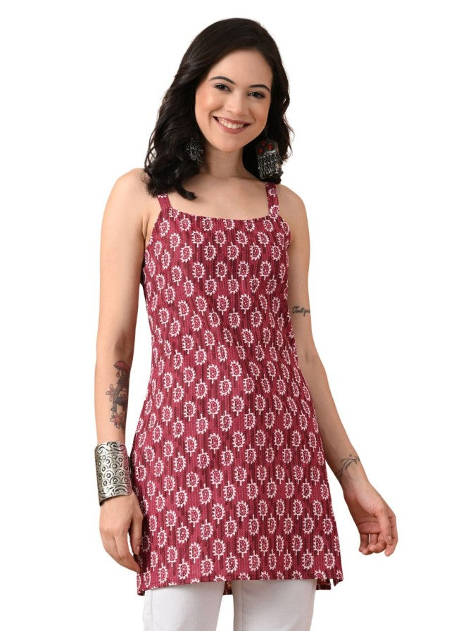 Stylish Maroon Printed Short kurti for casual wear